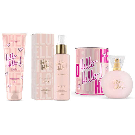 Kit Ciclo Hello Hello - Creme + Perfume Edição lata + Body Splash