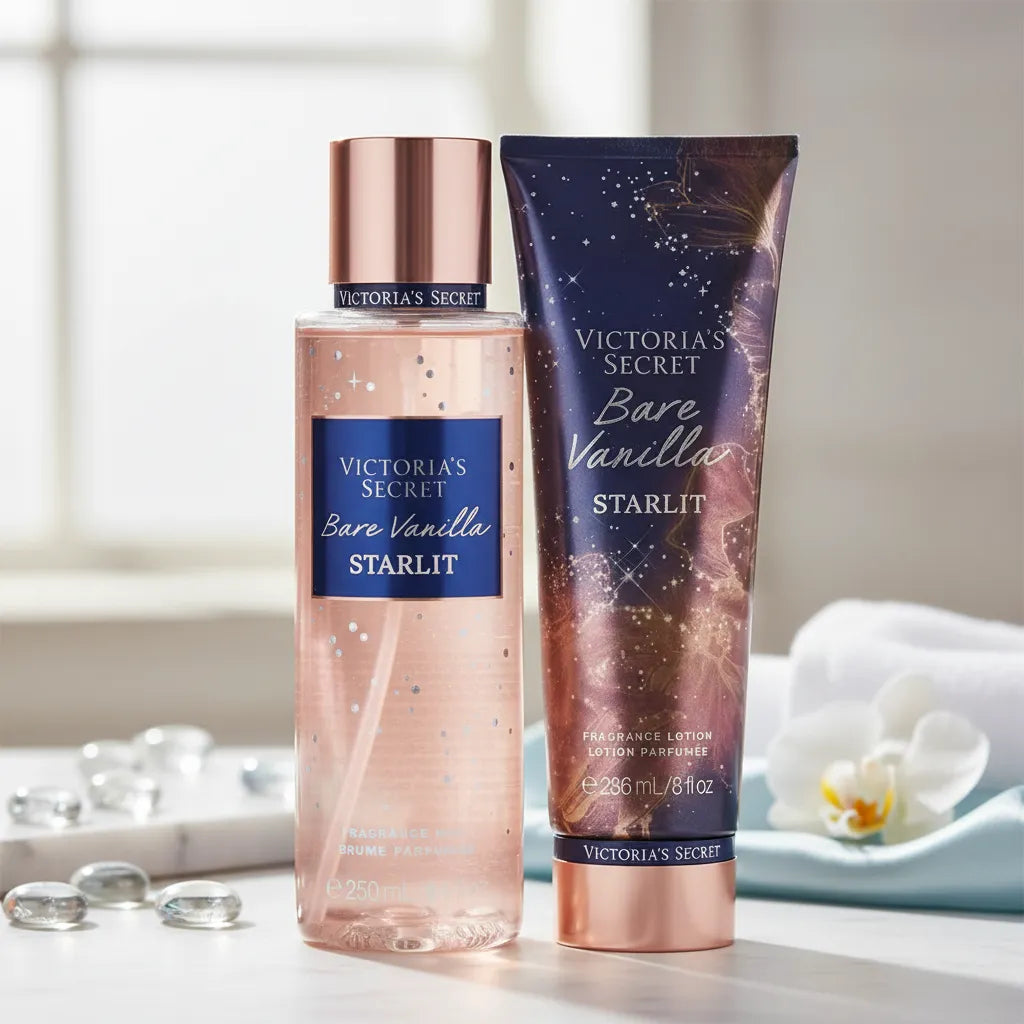 Kit Victoria's Secret Bare vanilla Starlit Body Splash 250 ml + Loção hidratante 236 ml