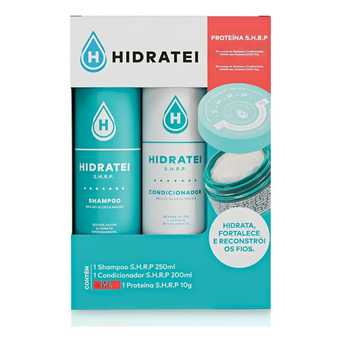 Hidratei Kit S.H.R.P. - Shampoo 250ml + Condicionador 200ml + Creme de Proteína 10g